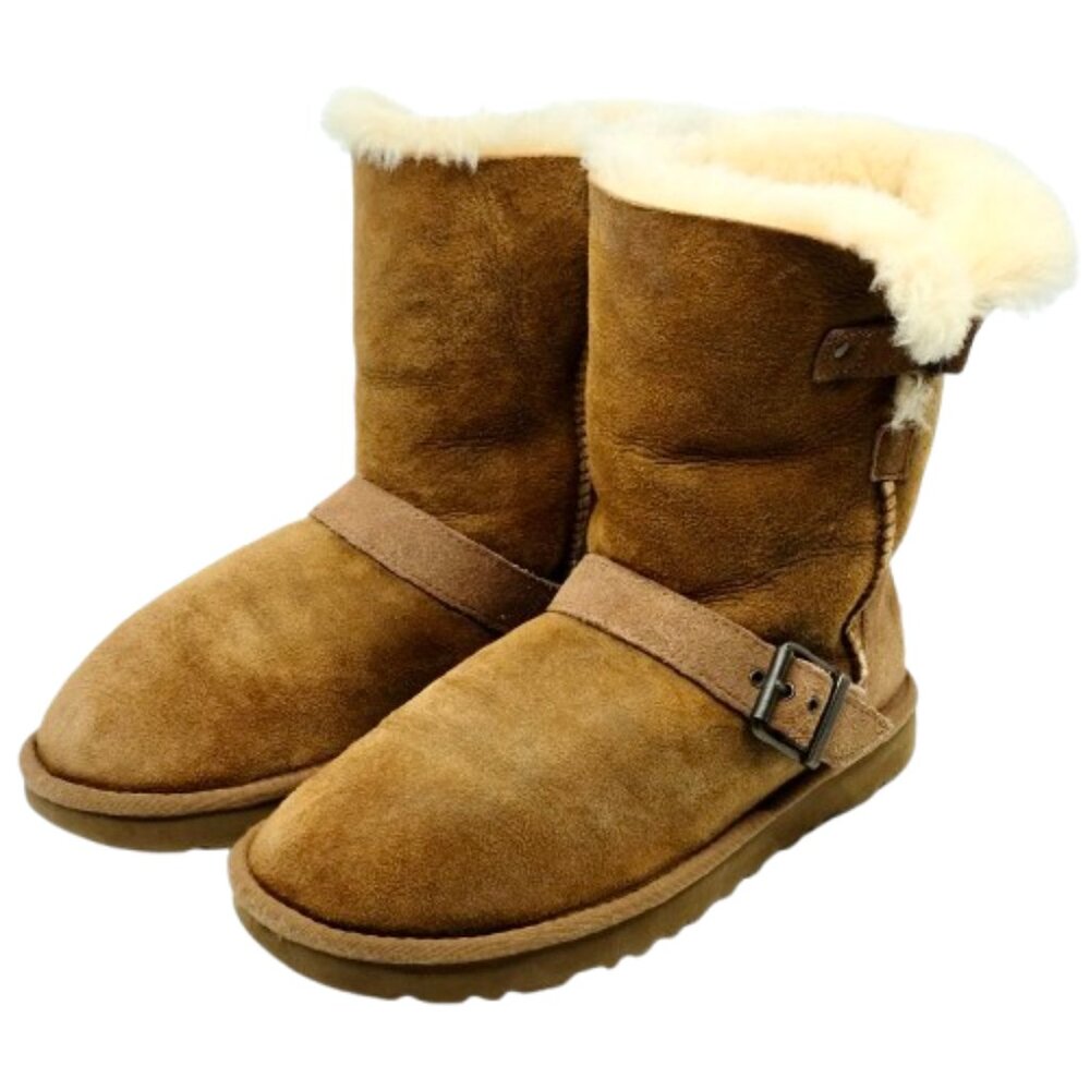 UGG Women's Dylan Double Buckle~CLASSIC SUEDE SHEARLING WINTER  ANKLE BOOTS Sz 8